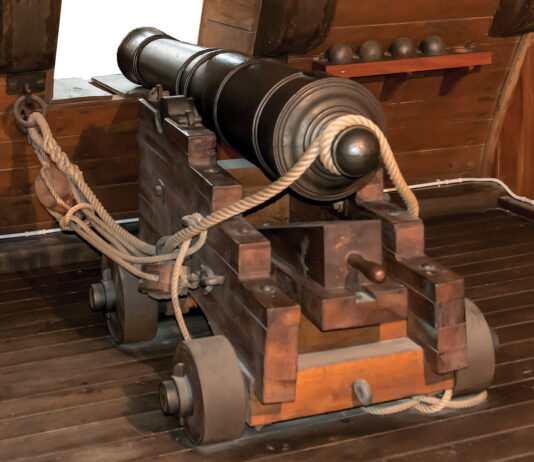 Gun Cannon On Vintage Sailing Ship