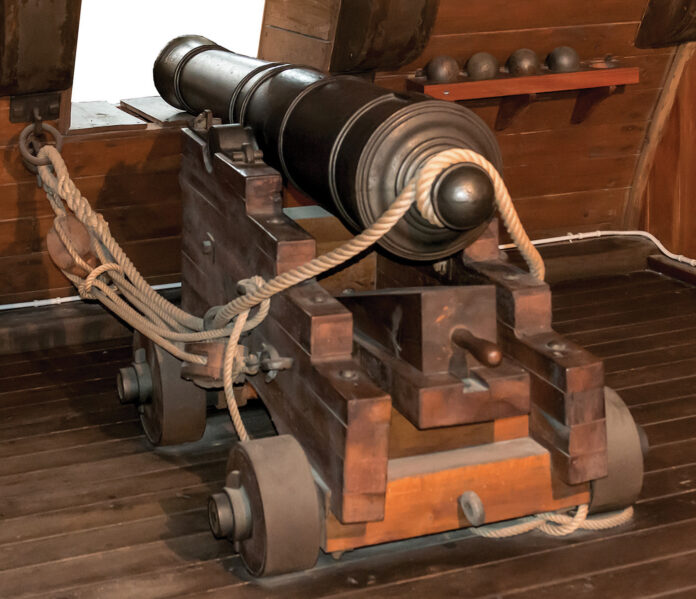 Gun Cannon On Vintage Sailing Ship