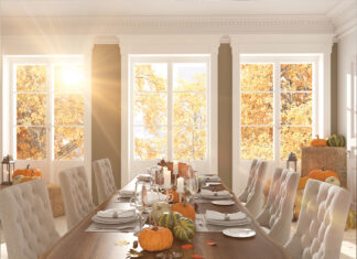 Nordic Kitchen In An Apartment. 3d Rendering. Thanksgiving Concept.