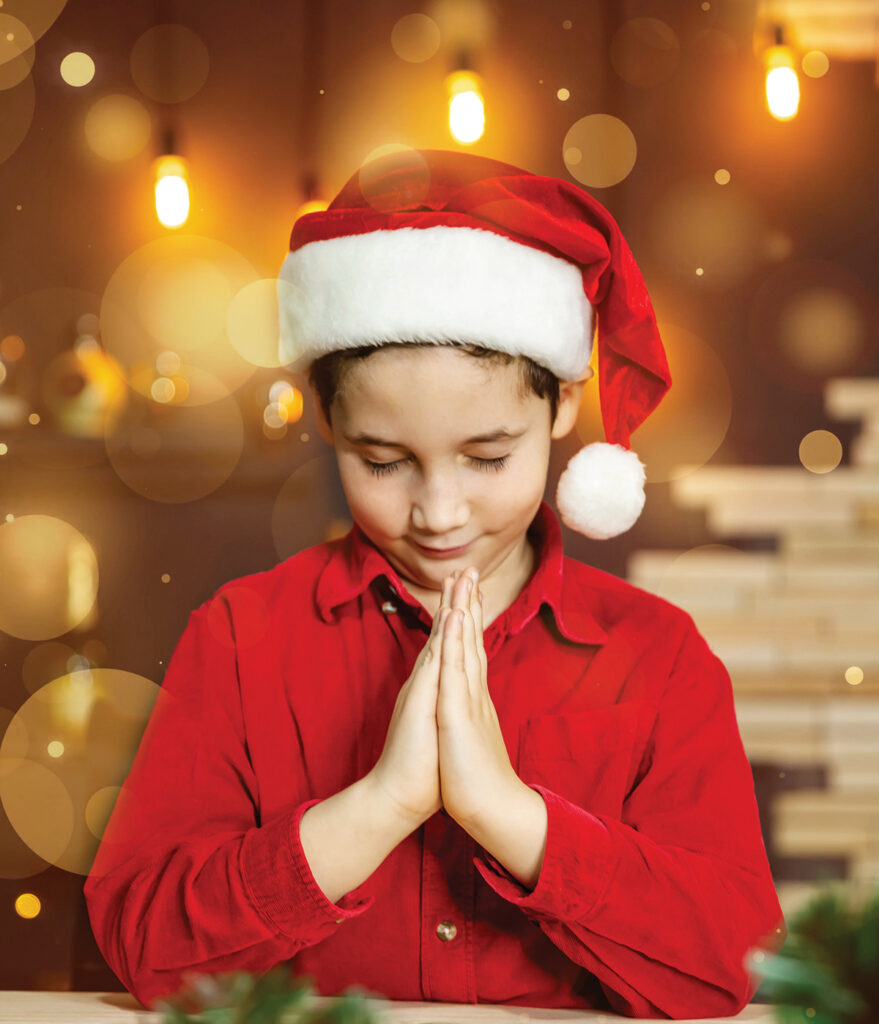 Funny Child In Santa Red Hat. Portrait Of Lovely Boy. Merry Christmas