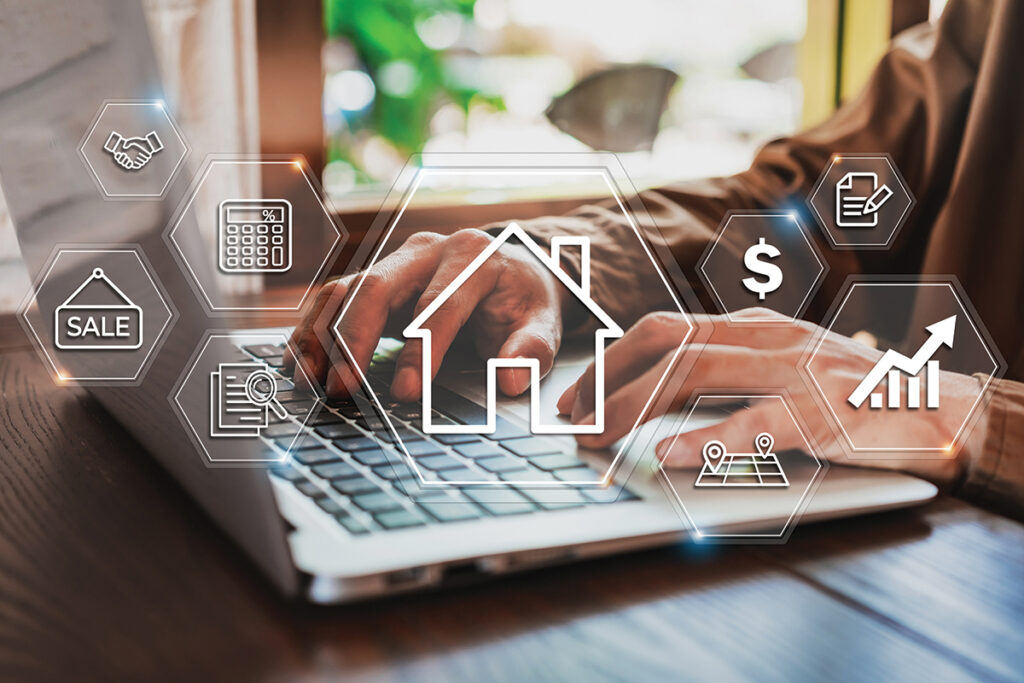 Businessman Using Laptop To Search, Planning And Investing In Real Estate, Property Management Concept