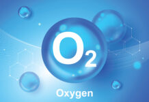 Oxygen O2 Molecule Models Blue Background Vector Illustration. Oxygen Cosmetics. Ecology And Biochemistry Concept. 3d Vector Illustration