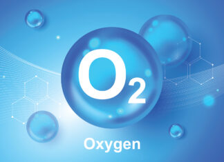 Oxygen O2 Molecule Models Blue Background Vector Illustration. Oxygen Cosmetics. Ecology And Biochemistry Concept. 3d Vector Illustration