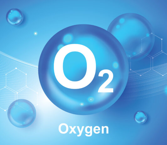 Oxygen O2 Molecule Models Blue Background Vector Illustration. Oxygen Cosmetics. Ecology And Biochemistry Concept. 3d Vector Illustration