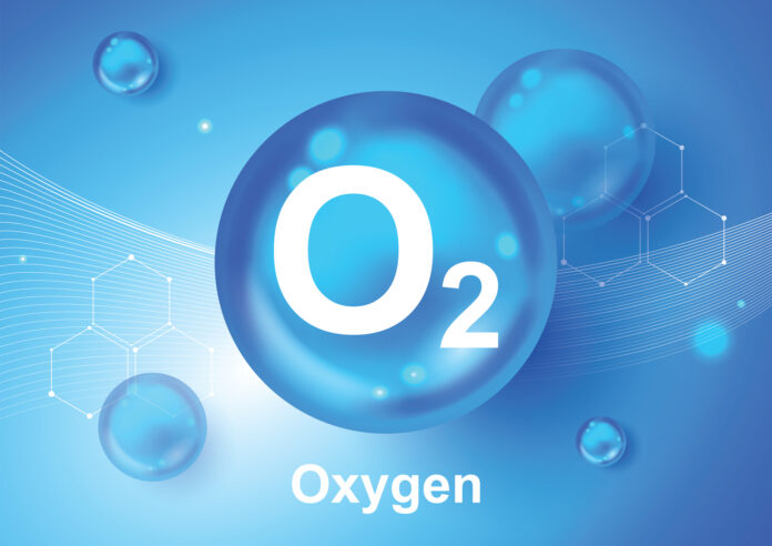 Oxygen O2 Molecule Models Blue Background Vector Illustration. Oxygen Cosmetics. Ecology And Biochemistry Concept. 3d Vector Illustration